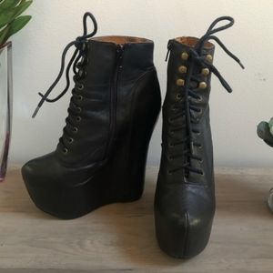 Jeffrey Campbell Damsel Calfskin Lace-up Platforms